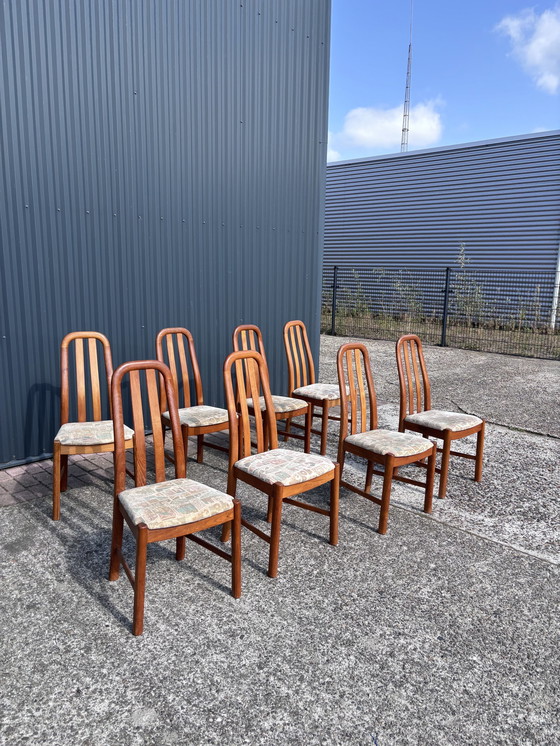 Image 1 of 8 X Vintage Eetkamerstoelen Teak