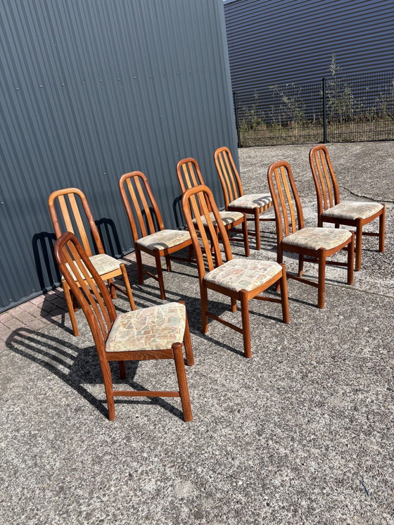 Image 1 of 8 X Vintage Eetkamerstoelen Teak