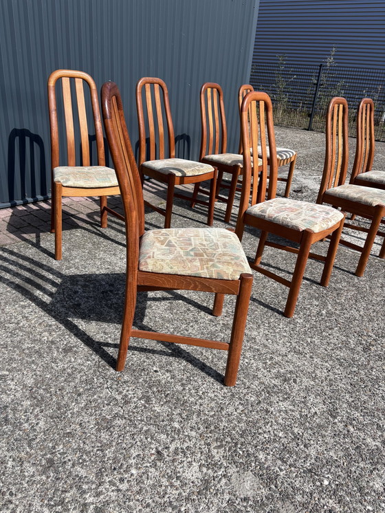 Image 1 of 8 X Vintage Eetkamerstoelen Teak