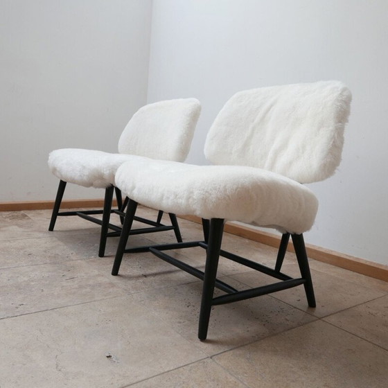 Image 1 of Paar vintage teve schapenvacht fauteuils van Alf Svensson, Zweden 1950