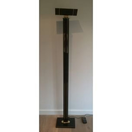 Image 1 of Franse vintage vloerlamp in zwarte lak en messing, 1970