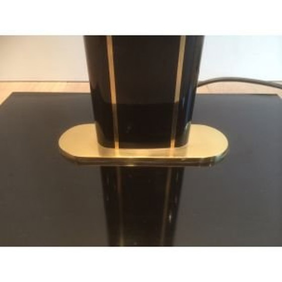 Image 1 of Franse vintage vloerlamp in zwarte lak en messing, 1970