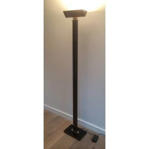 Franse vintage vloerlamp in zwarte lak en messing, 1970