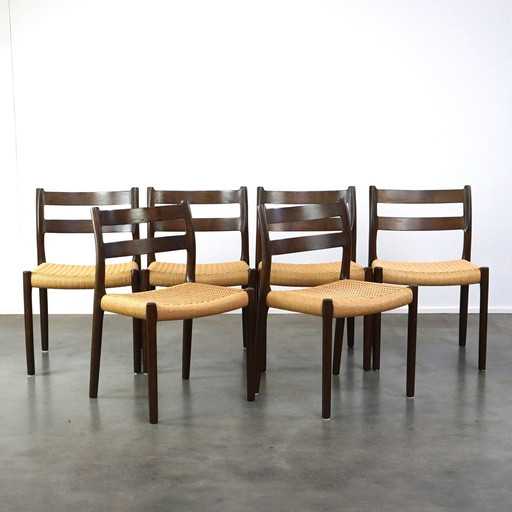 6 x vintage Niels Otto Møller Deense design eetkamerstoel, model nr. 84