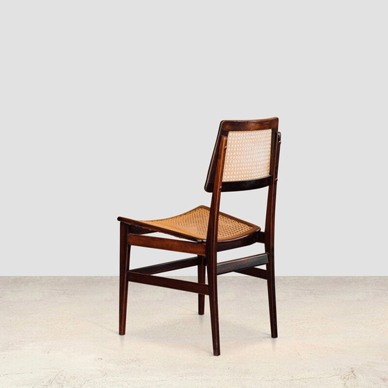 Image 1 of Set van 4 vintage rieten en palissander stoelen van Joaquim Tenreiro, 1960