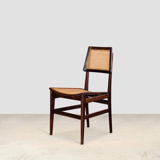 Image 1 of Set van 4 vintage rieten en palissander stoelen van Joaquim Tenreiro, 1960