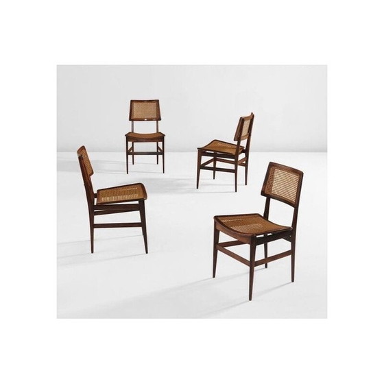 Image 1 of Set van 4 vintage rieten en palissander stoelen van Joaquim Tenreiro, 1960