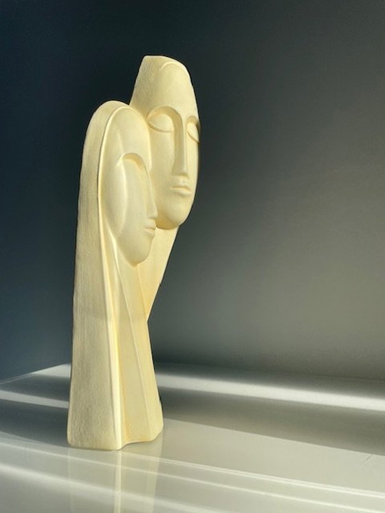 Image 1 of Moderne Wandsculptuur Van 2 Gestileerde Gezichten