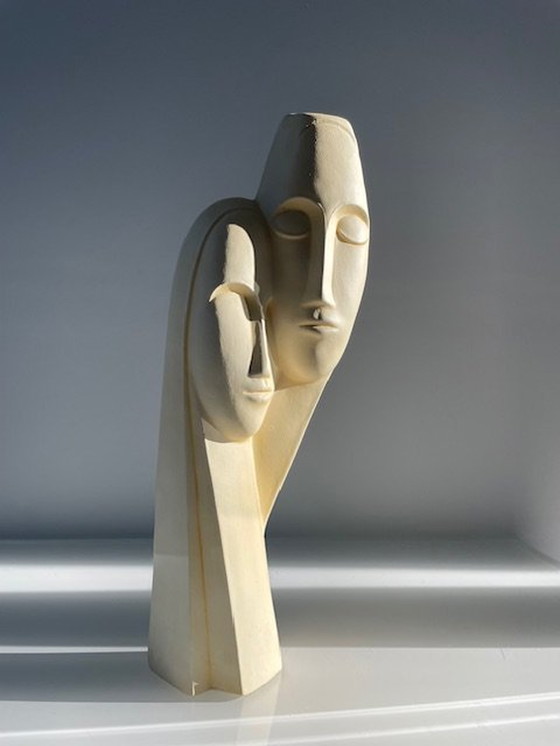 Image 1 of Moderne Wandsculptuur Van 2 Gestileerde Gezichten