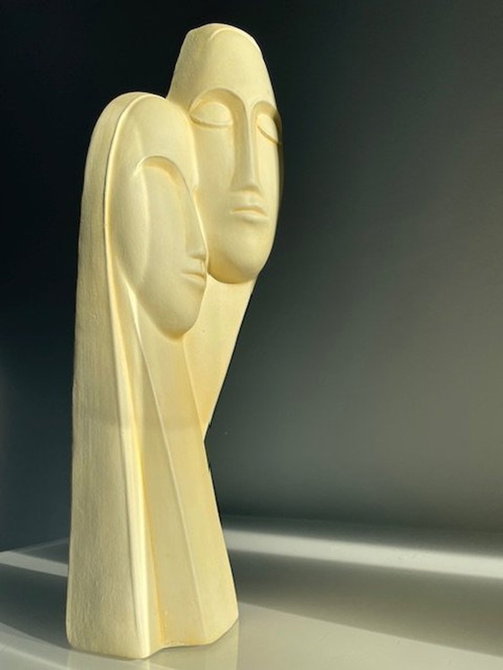 Image 1 of Moderne Wandsculptuur Van 2 Gestileerde Gezichten