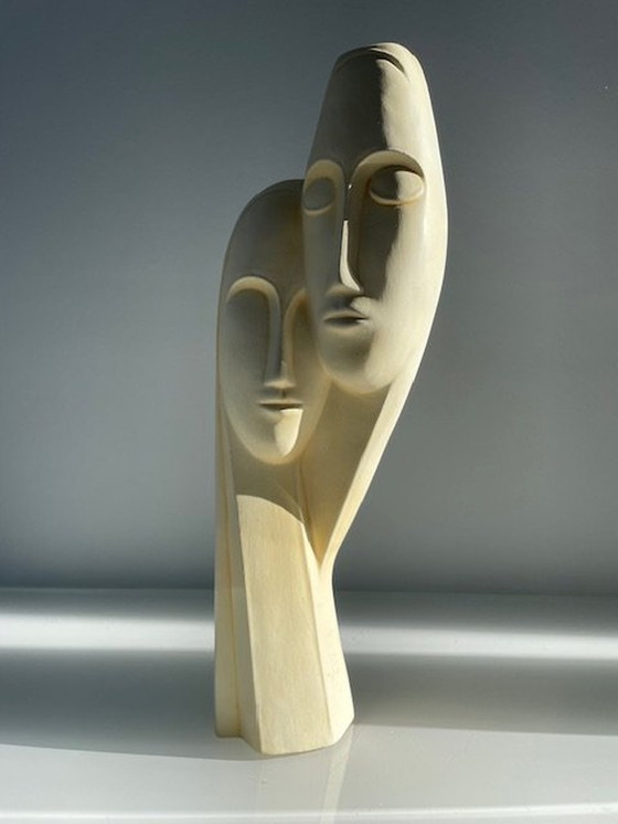 Image 1 of Moderne Wandsculptuur Van 2 Gestileerde Gezichten