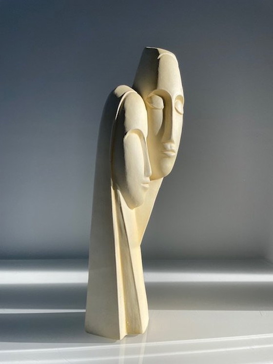 Image 1 of Moderne Wandsculptuur Van 2 Gestileerde Gezichten