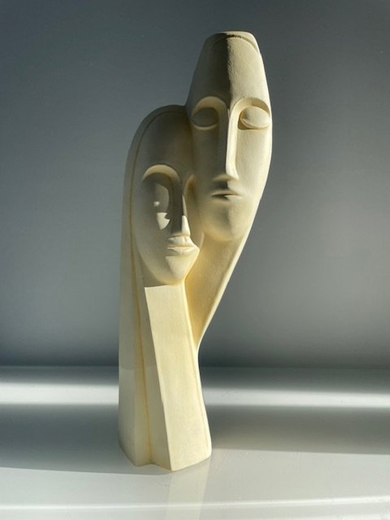 Image 1 of Moderne Wandsculptuur Van 2 Gestileerde Gezichten