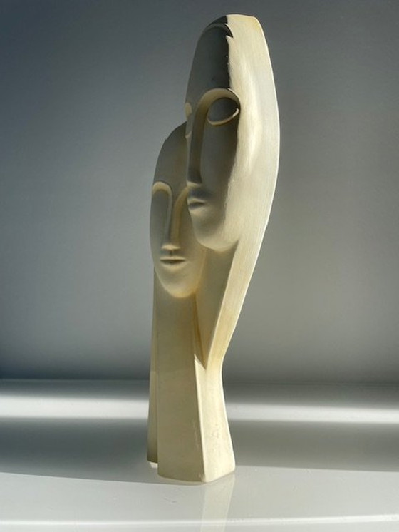 Image 1 of Moderne Wandsculptuur Van 2 Gestileerde Gezichten