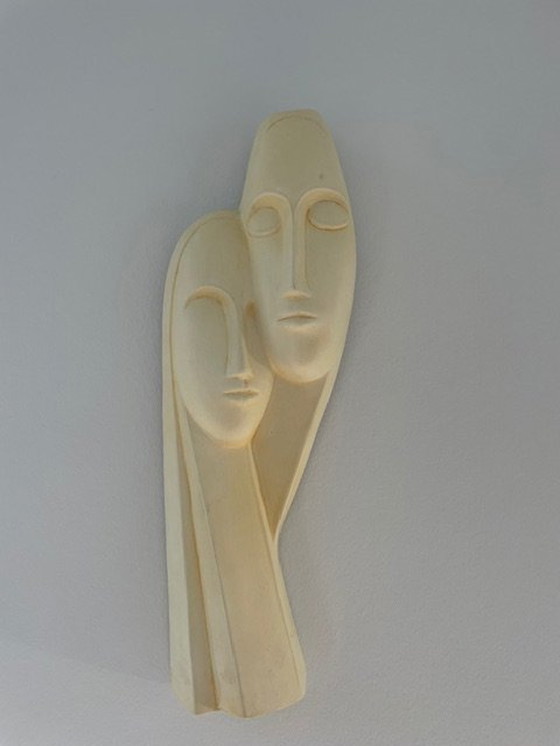 Image 1 of Moderne Wandsculptuur Van 2 Gestileerde Gezichten