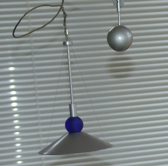 Image 1 of 2x design plafondlamp in hoogte verstelbaar zilver