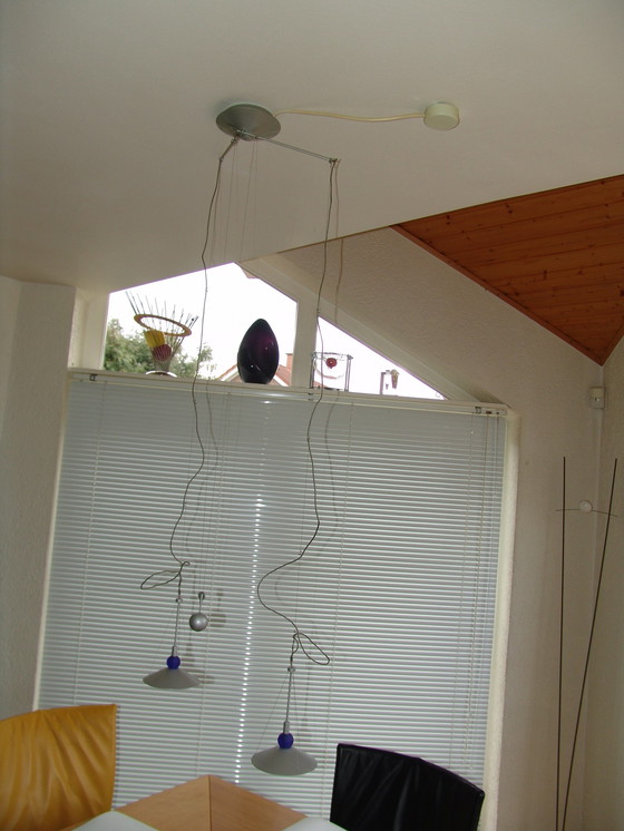 Image 1 of 2x design plafondlamp in hoogte verstelbaar zilver