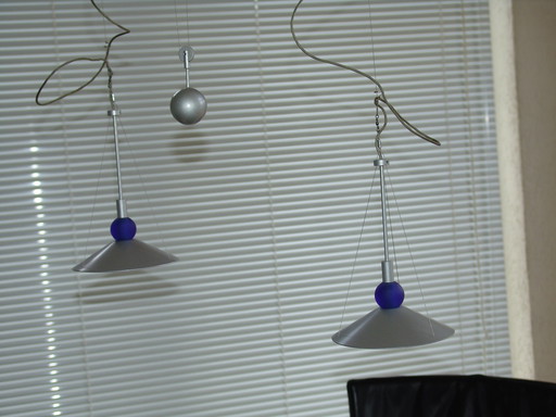 2x design plafondlamp in hoogte verstelbaar zilver