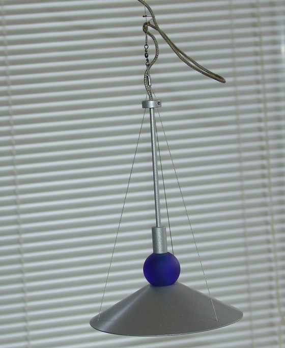 Image 1 of 2x design plafondlamp in hoogte verstelbaar zilver