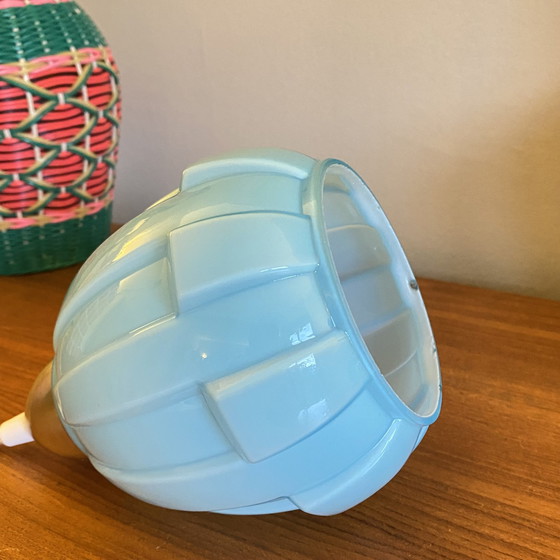 Image 1 of Antieke Blauwe Opaline Glazen Tulp Hanglamp Messing Hangende Klauw Gerenoveerd