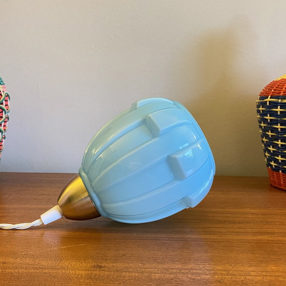 Image 1 of Antieke Blauwe Opaline Glazen Tulp Hanglamp Messing Hangende Klauw Gerenoveerd