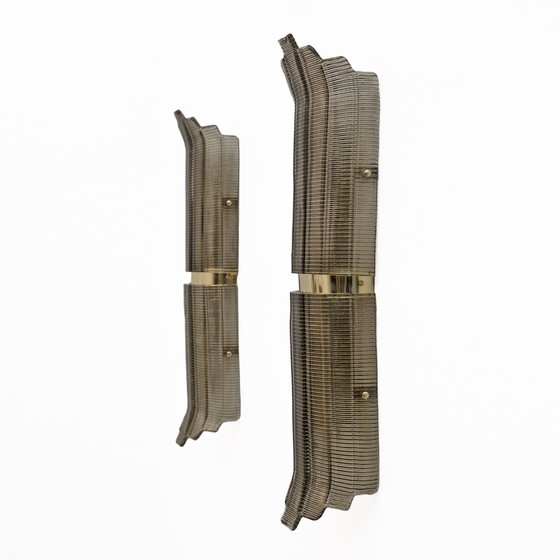 Image 1 of Paar grote wandlampen Murano glas met structuur in Art Deco stijl