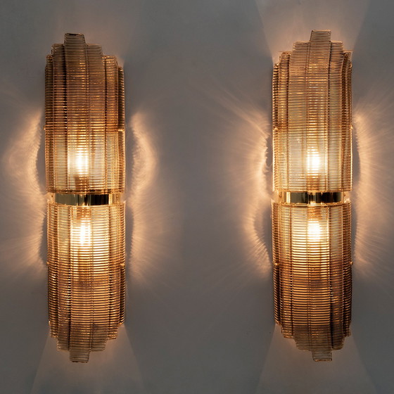 Image 1 of Paar grote wandlampen Murano glas met structuur in Art Deco stijl