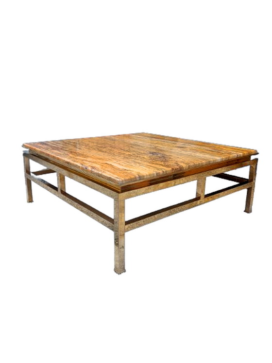 Image 1 of Tafel Basse Maison Jansen De Guy Lefevre, Laiton Doré Et Travertin