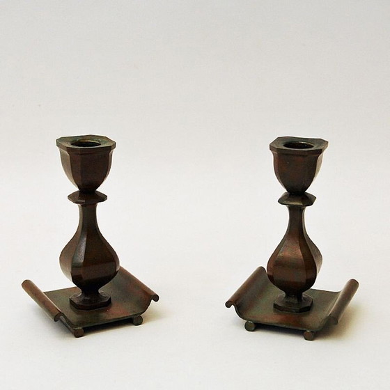 Image 1 of Paar vintage rustieke bronzen kandelaars van Sune Bäckström, Zweden 1930