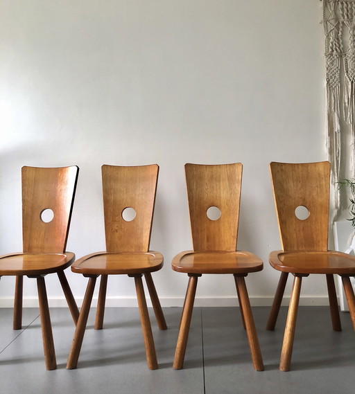 4x Vintage Vervoort Tilburg Brutalist Design stoelen