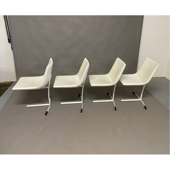 Image 1 of Set van 4 vintage stoelen van staal en leer van Giovanni Offredi voor Saporiti