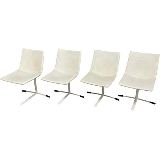 Set van 4 vintage stoelen van staal en leer van Giovanni Offredi voor Saporiti