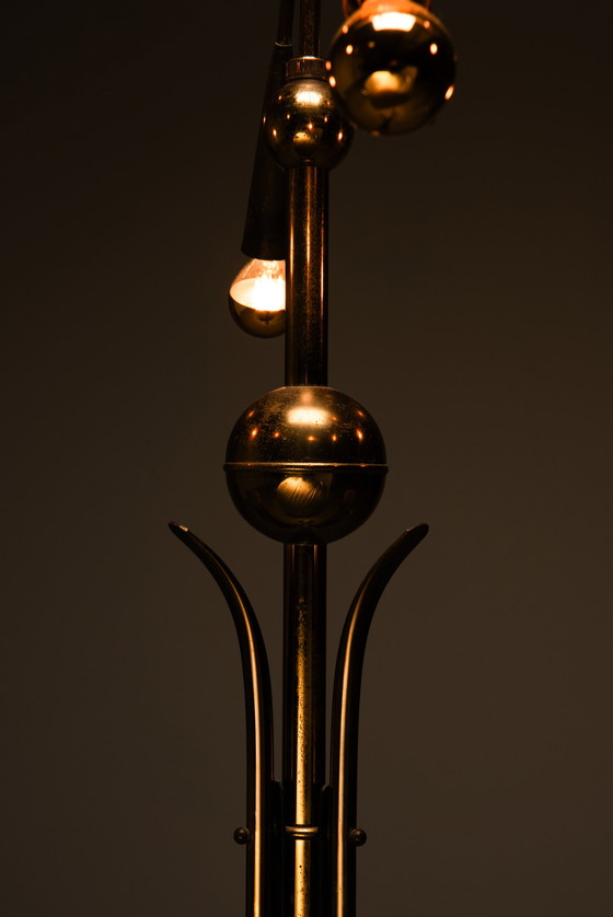 Image 1 of Zeldzame messing SPUTNIK vloerlamp uit 1950