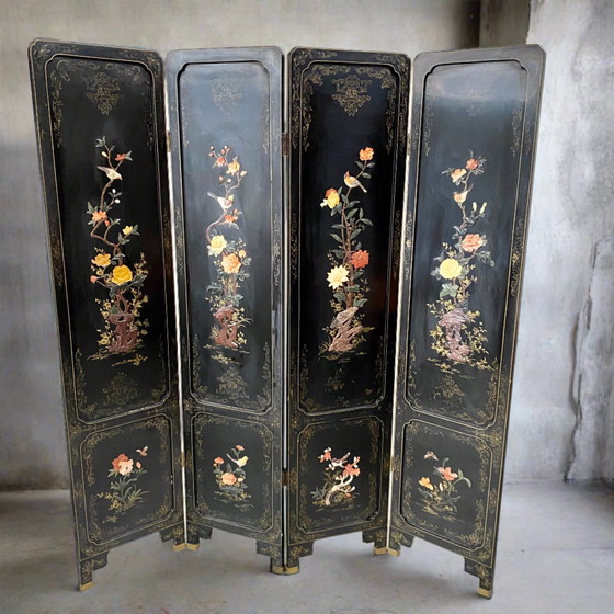 Image 1 of Mid-Century Chineze room divider Speksteen handgeschilderd 1950