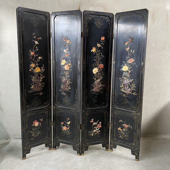 Image 1 of Mid-Century Chineze room divider Speksteen handgeschilderd 1950