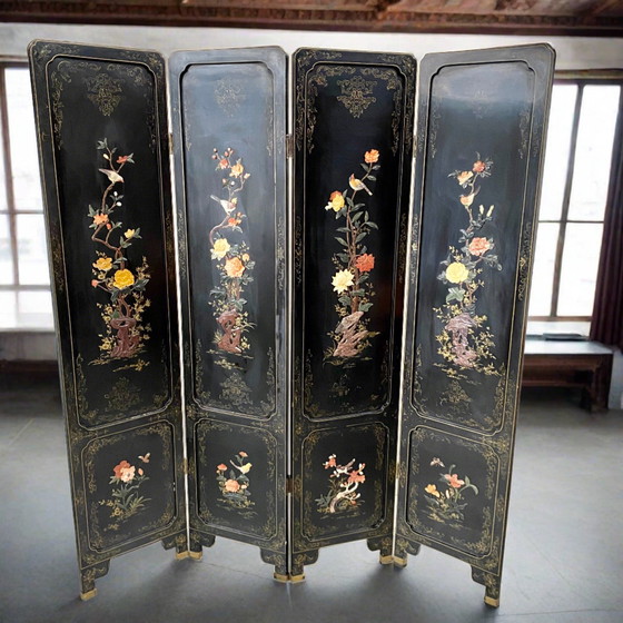 Image 1 of Mid-Century Chineze room divider Speksteen handgeschilderd 1950