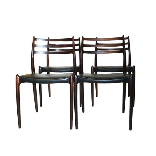 Set van 4 vintage stoelen Møller Model 78 palissander, Niels Otto Møller 1962