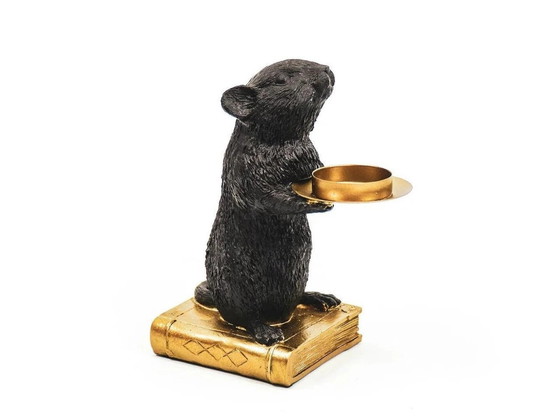 Image 1 of 2X Zwart-Gouden Muis Theelichthouder