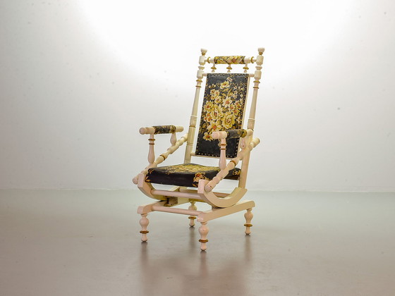 Image 1 of Victoriaanse stijl Dexter Spool Spring Spooled Platform Vintage Schommelstoel. VS, jaren 1950.