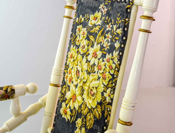 Image 1 of Victoriaanse stijl Dexter Spool Spring Spooled Platform Vintage Schommelstoel. VS, jaren 1950.