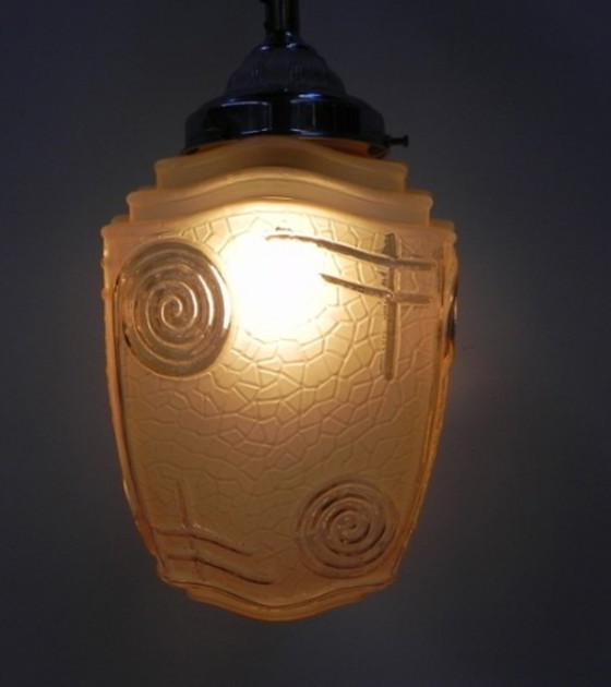 Image 1 of Art deco hanglamp met roze glazen kap