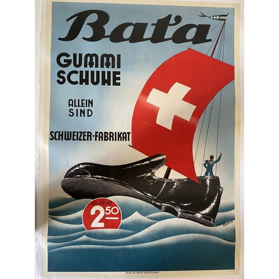 Image 1 of 1x Originele advertentie op canvas van "Bata Shoes Company", Zwitserland