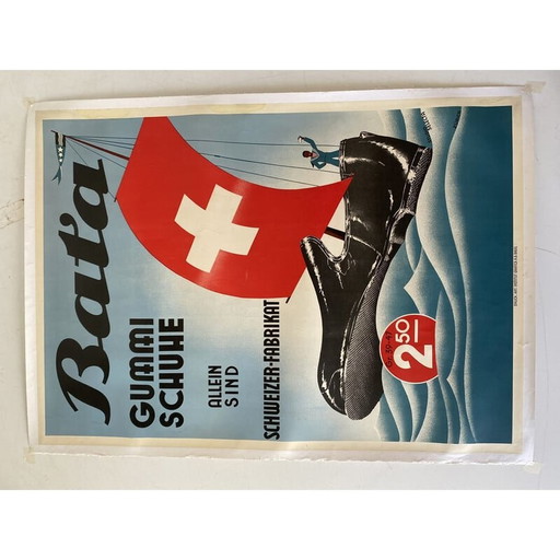 1x Originele advertentie op canvas van "Bata Shoes Company", Zwitserland