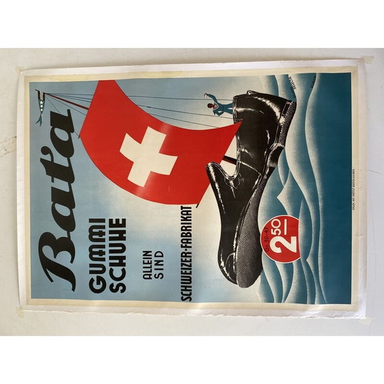 Image 1 of 1x Originele advertentie op canvas van "Bata Shoes Company", Zwitserland