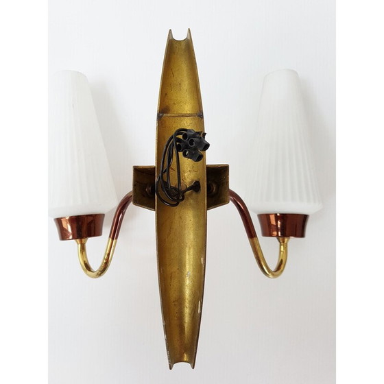 Image 1 of Paar vintage koperen en messing wandlampen, Frans