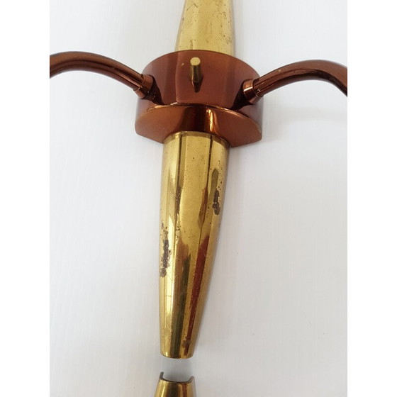 Image 1 of Paar vintage koperen en messing wandlampen, Frans