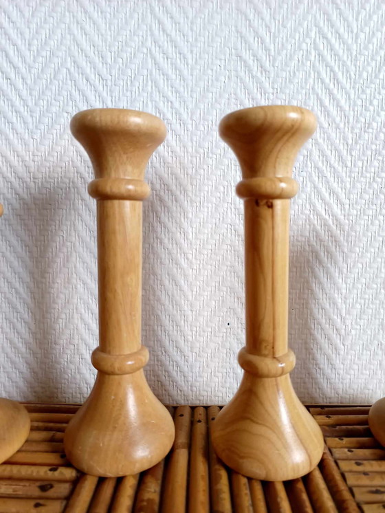 Image 1 of 4X Scandinavische Kandelaars Walnoot Spoel