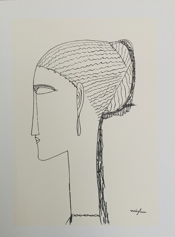 Image 1 of Amedeo Modigiliani (1884-1920),  “Female Head With Earring”. Gesigneerd In De Plaat.