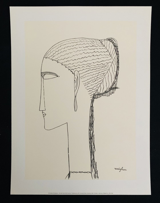 Image 1 of Amedeo Modigiliani (1884-1920),  “Female Head With Earring”. Gesigneerd In De Plaat.