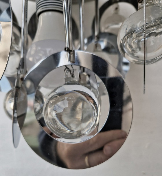 Image 1 of Vintage hanglamp - Oscar Torlasco - Stilkronen - Glas & Staal - Murano - Ruimtetijdperk - 1970